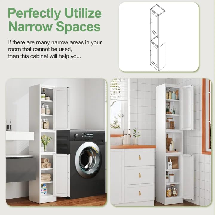Tall Narrow Storage Cabinet 66.93" H Tall Bathroom Cabinets Metal Pantry Cabinet
