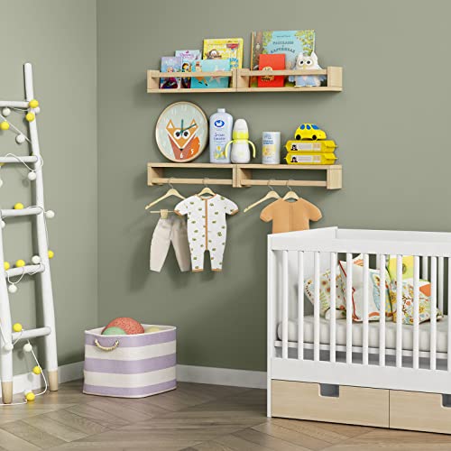 Natural Wood Nursery Book Shelves Wall Mounted (4 Count)