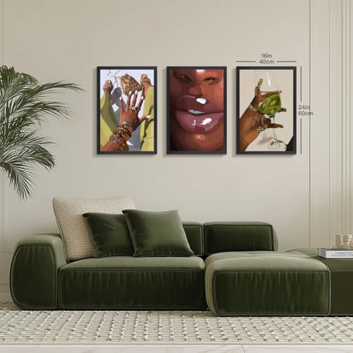 Wood Framed Fashion Black Woman Wall Art Set of 3 (3 Count)