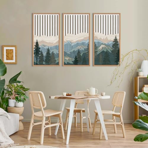 Large Mountain Wood Wall Art Framed Decor Set of 3