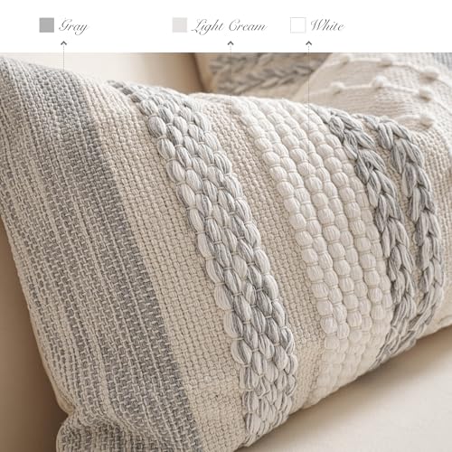 Gray Boho Decorative Throw Pillow Cover 20x20 Square Farmhouse Accent Cushion for Couch Sofa Livingroom Bedroom Pillowcase Modern Home Décor