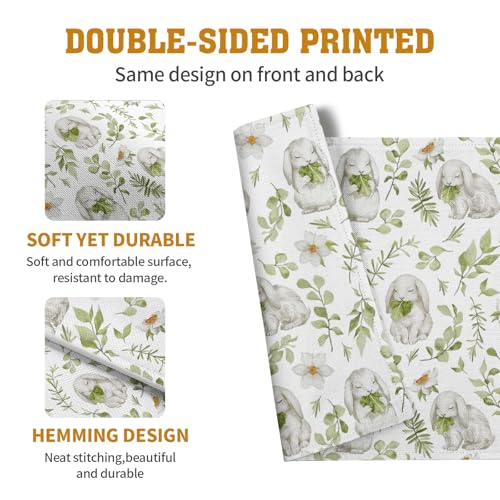 Easter Bunny Rabbits Placemats Set of 4 Easter Spring Green Leaves Flroal Dining Table Placemats 12x18 Inch Heat Resistant Washable Table Mats for Kitchen Dining Holiday Indoor (4 Count)