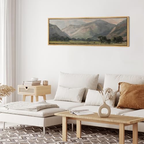 Large Framed Canvas Print Wall Art Pastoral Beauty Classic Mountainous Landscape Illustrations Antique Retro Fine Art Illustrations Decorative Colorful for Bedroom