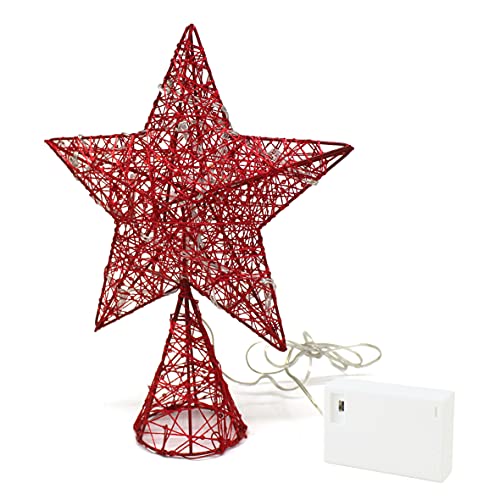 Red Tree Top Star with Warm White LED Lights and Timer for Christmas Ornaments and Holiday Seasonal Décor