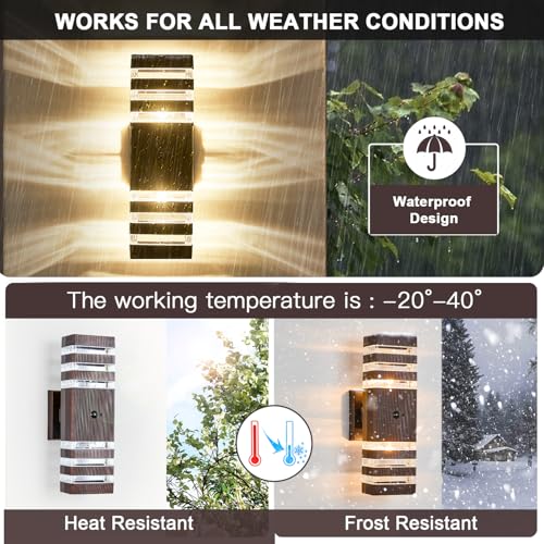 2 Pack Oil Rubbed Bronze Outdoor Wall Lights Fixtures with Motion Sensor Up Down Porch Lights Modern Dusk Dawn Exterior Sconce Wall Mount Outside Coach Lantern for House (2 Count)