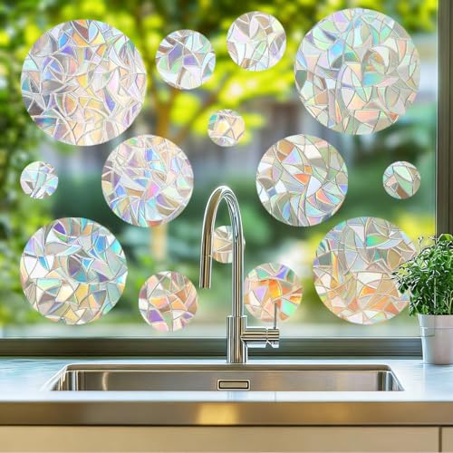 42 Pcs Round Rainbow Prism Window Stickers (6 Count)