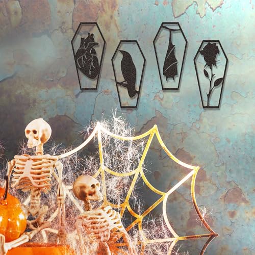 Gothic Coffin Wall Decor Set Metal Sculptures 4 Piece Spooky (4 Count)