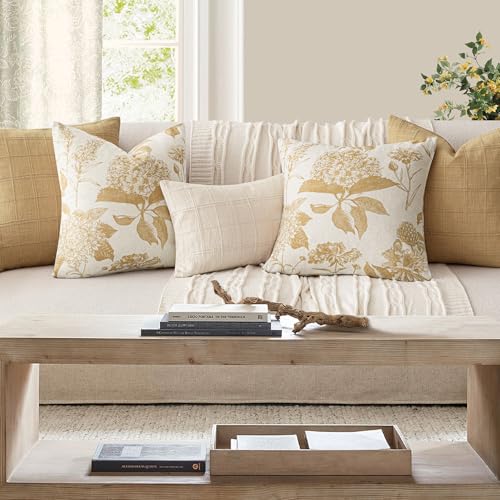 Set of 2 Linen Floral Vintage Throw Pillow Covers Neutral Accent Print Decorative Cozy Cushion Covers Farmhouse Home Decor for Sofa Chair Couch Bed Living Room (2 Count)