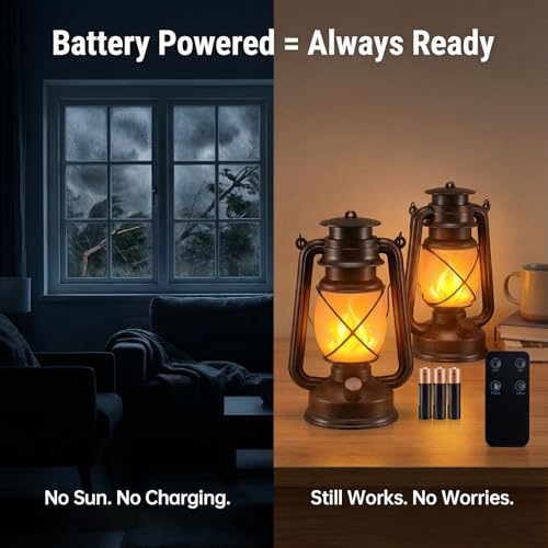 Outdoor Lanterns Waterproof Hanging Vintage LED Camping Lamps with Dancing Flame Non (2 Count)