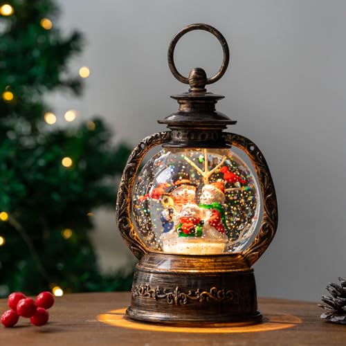 Christmas Snow Globe Lantern Water Glittering Snowman with Music