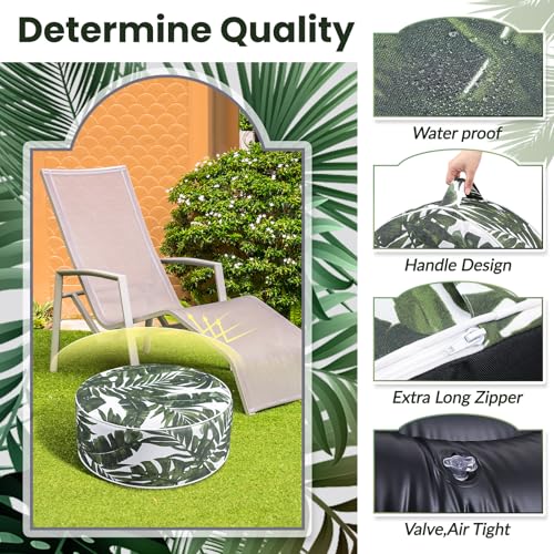 2 Pcs Inflatable Outdoor Ottoman Pouf Waterproof Round Footrest with Handle D21 x H9 Inch Indoor Outdoor Portable Footstool for Patio Garden Camping or Home Pool (2 Count)