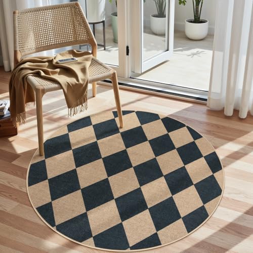 Checkered Easy Jute Round Rug 4ft (48 Sq Ft)