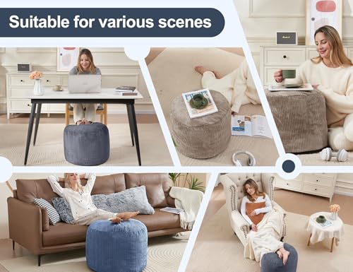 Pouf Ottoman Foot Stools with Foam Small Ottoman for Living Room Corduroy Ottomans Pouf 26x18 Floor Poufs Foot Rest for Chair Brown Hassocks and Ottomans