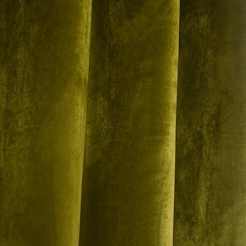 Super Soft Luxury Room Darkening Velvet Moss Green Thermal Blackout Curtain Panel Drapes Grommet Draperies Eyelet 52Wx63L inch Green Yellow