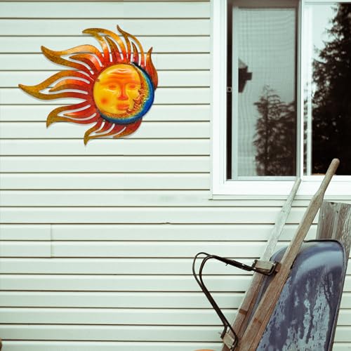 Large Outdoor Metal Glass Sun and Moon Wall Decor Outdoor Sun Moon Wall Art