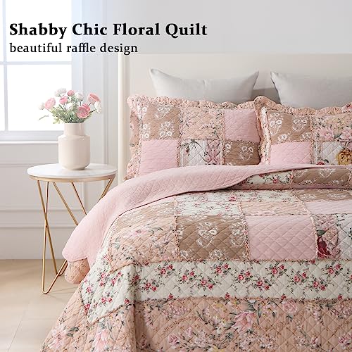 Quilts California King Patchwork Pink Floral Quilt Set Vintage Shabby Chic Botanical Quilted Bedspread 3