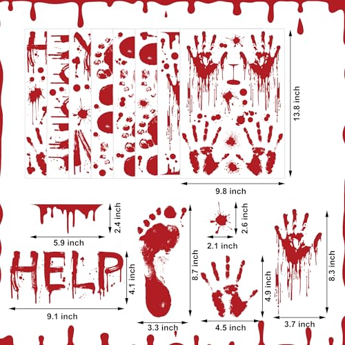 8 Sheets Halloween Bloody Handprint Footprint Floor Stickers Scary Halloween Decorations Self Adhesive Bloody Wall Decal Windows Cling Stickers for Window Floor Glass Bathroom Car Indoor Outdoor Party (8 Count)