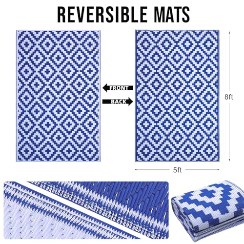 Outdoor Rug 5x8 ft Waterproof Reversible Mat