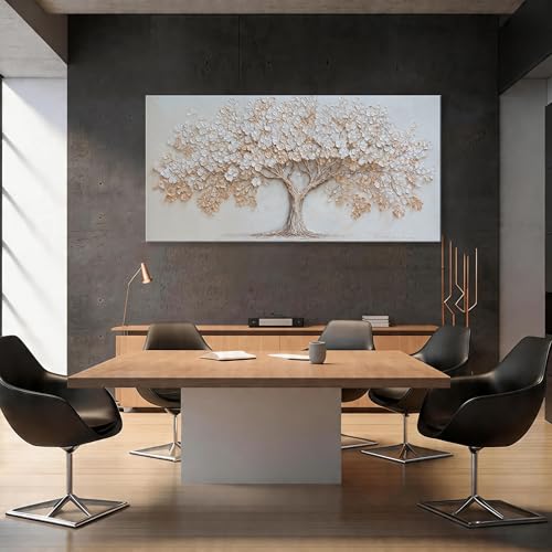 Oversized Canvas Wall Art Decor Nature Botanical Tree Canvas Prints Artwork For Walls Beige Textured Tree of Life Canvas Art Wall Decor For Living Room Bedroom Home Office Modern Decor 29×58 Inch