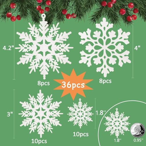 Glitter Snowflake Ornaments for Christmas Tree Decorations White (36 Count)