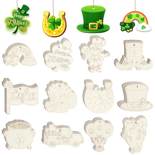 36PCS Wooden St. Patrick's Day Ornaments to Paint Shamrock Cutout Decorations (36 Count)