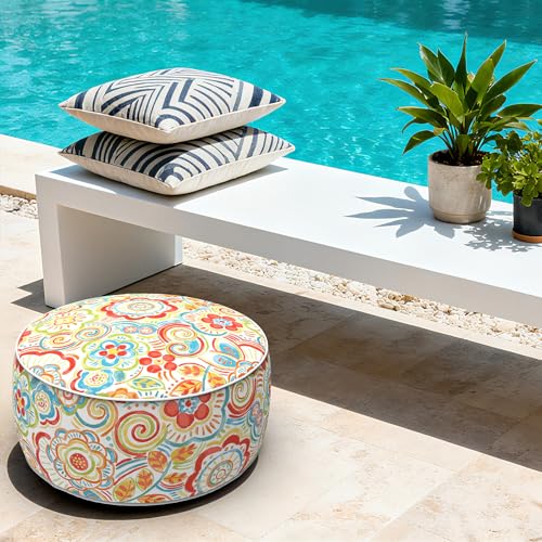 Indoor Outdoor Inflatable Ottoman with Handle D21 x H9 Inch