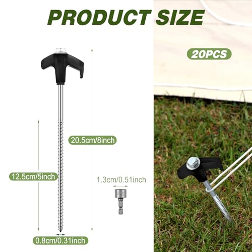 20 Pcs 8" Screw in Tent Stakes Ground Anchors (20 Count)