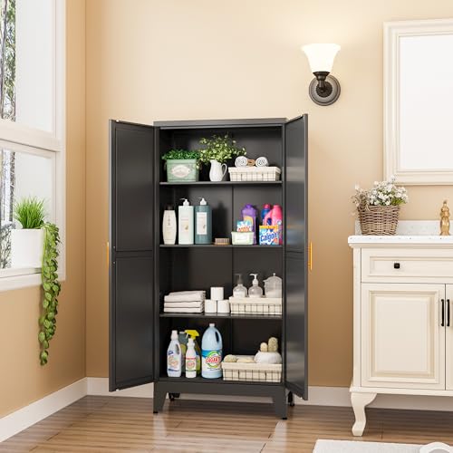 Metal Pantry Cabinet with 2 Doors and Adjustable Shelves