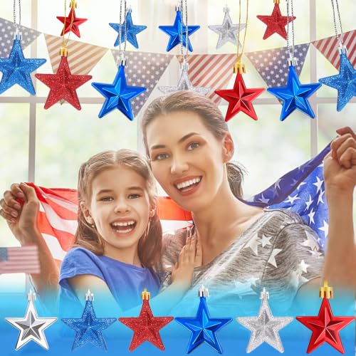 24 Pcs Patriotic Ornaments for Tree Red White Blue Christmas Decor