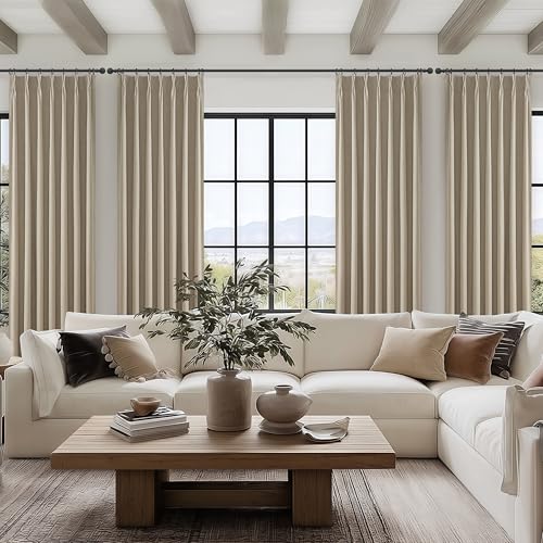 GreyBeige 108 Inch Curtains 2 Panel Set Burg Modern Decorative Dark Out Curtains for Bedroom Heat and Cold Blocking Window Coverings 9ft High Pinch Pleated Drapes for Living Room