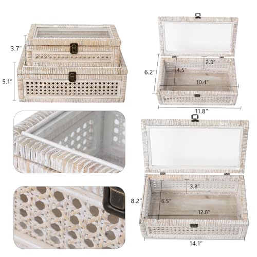 Set of 2 Rattan and Cane Stacking Boxes