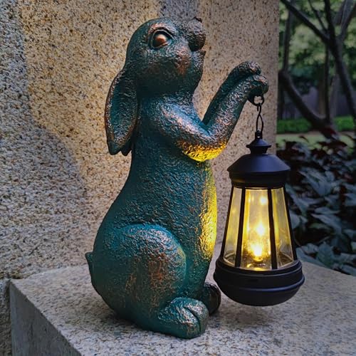 JOYBEE Garden Statues Rabbit with Solar Lantern Outdoor Decor