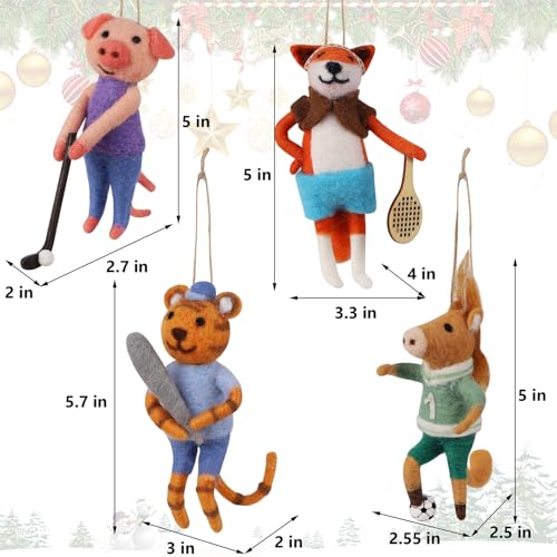 Set of 4 Christmas Felt Animal Athletes Ornaments (4 Count)