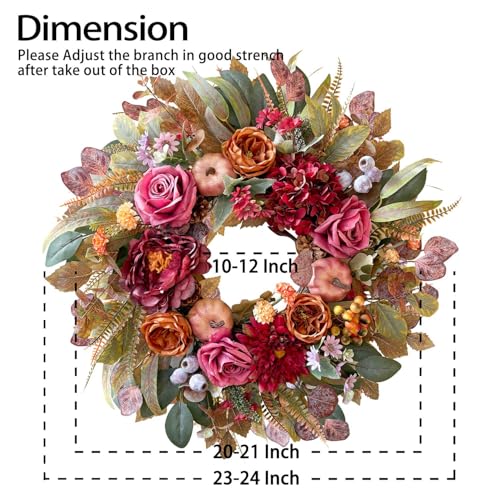 24 Inch Fall Floral Front Door Wreath Farmhouse Harvest Decor