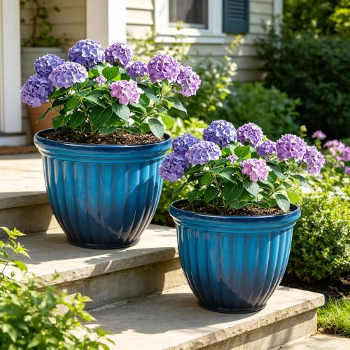 Autodaya 15" Large Planters for Outdoor Plants Set of 2 Plastic Flower Pots (2 Count)
