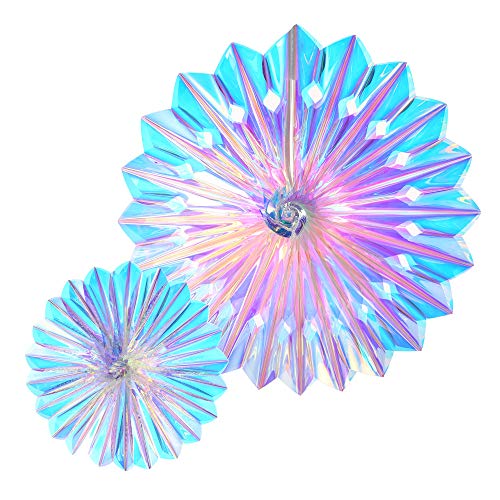 Iridescent Hanging Decorations Round Foil Decorative Folding Fans Rainbow Shine Party Ornaments for Bridal Shower Wedding Birthday Frozen Theme Party Decorations (2 Count)