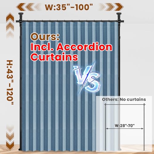 100% Blackout Room Divider Curtains Sets Blue 1 Panel W100 x L84in No Drill Curtain Rods