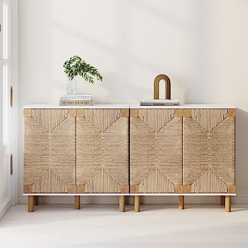 Beacon Accent Natural Sideboard Storage Cabinet TV Stand with Adjustable Interior Shelf and Seagrass Doors