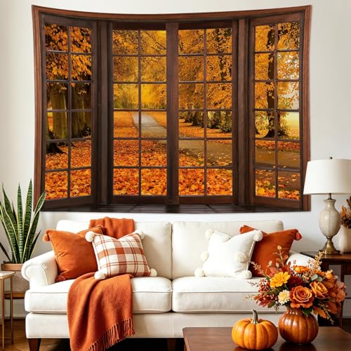 Vintage Window Fall Tapestry Wall Hanging