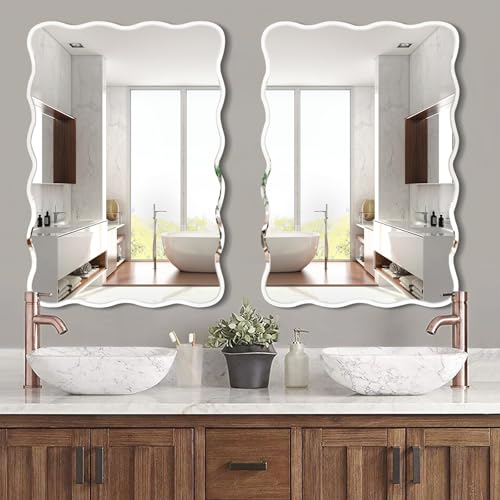24x36 Inch Frameless Wavy Wall Mirror for Bathroom Sink