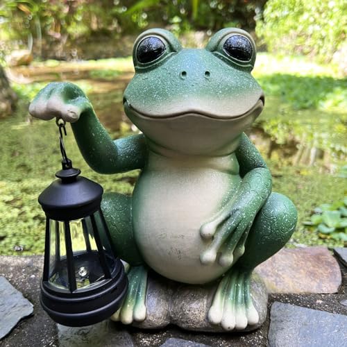 Solar Garden Statues Outdoor Decor Frog with Lantern