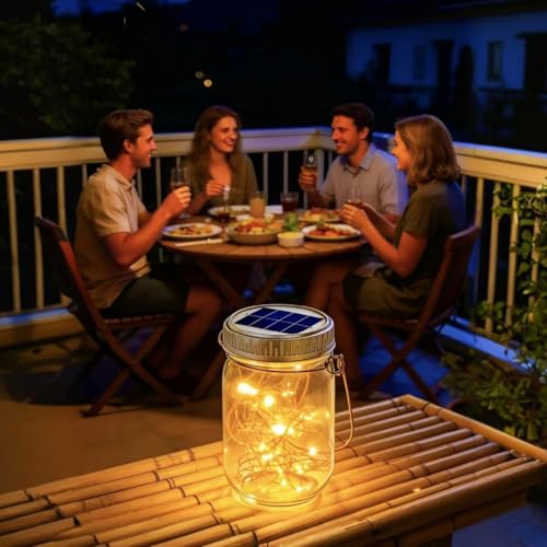 12 Pack Gifts for Him Her Solar Lanterns Outdoor Waterproof Upgraded Crystal Glass Solar Mason Jar Lights 30 LED 215% Larger SolarPanel（Just a Little More (12 Count)