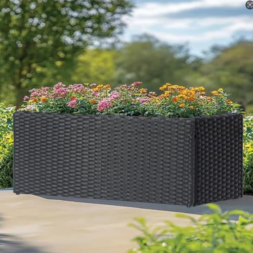 Large Rectangular Block Planter Box Handmade Wicker Tall Planters for Outdoor Plants with Removable Liners Modern Planter for Indoor Outdoor Patio Deck