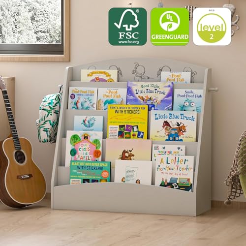 5 Tier Kids Bookshelf Montessori Toddler Book Rack Gray