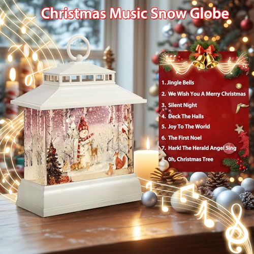 Christmas Snow Globe Lantern Water Glittering Lantern with 8 Songs & 6H Timer Romote Control Christmas Snow Globes USB & Battery Operated for Christmas Festival Decorations Gifts