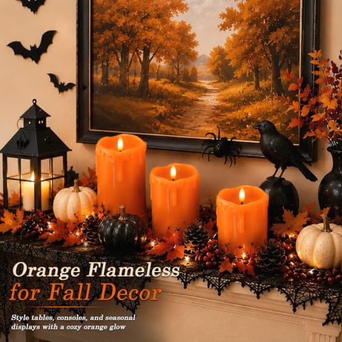 Orange Drip Real Wax Flameless Candles with Remote Timer