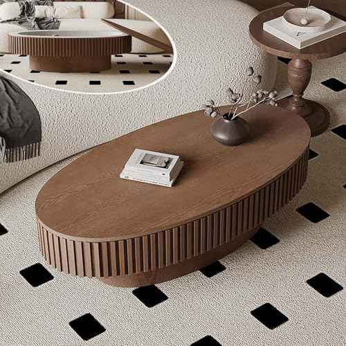 Oval Coffee Table with Storage Modern Coffee Table with Solid Wood Veneered