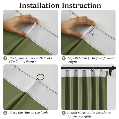 Sage Green Pinch Pleat Blackout Curtains 96 Inches Long for Living Room (2 Count)