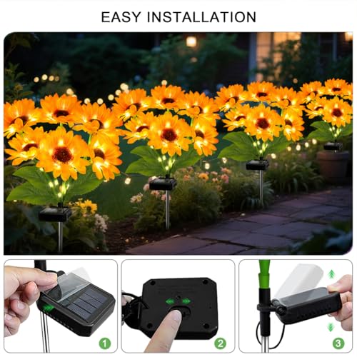 Solar Sunflower Lights 6 Pack with 36 Sunflower Solar Lights Outdoor Garden Decor Birthday Gift for Mom Women Grandma (36 Count)