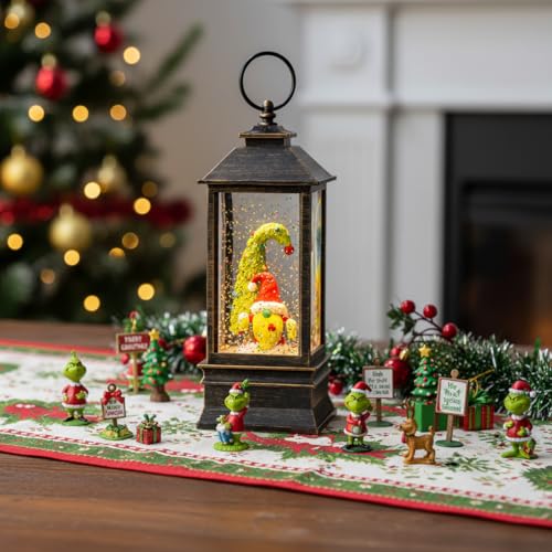 Christmas Snow Globe Lantern Water Glittering Xmas Gnome with Whimsical Christmas Tree